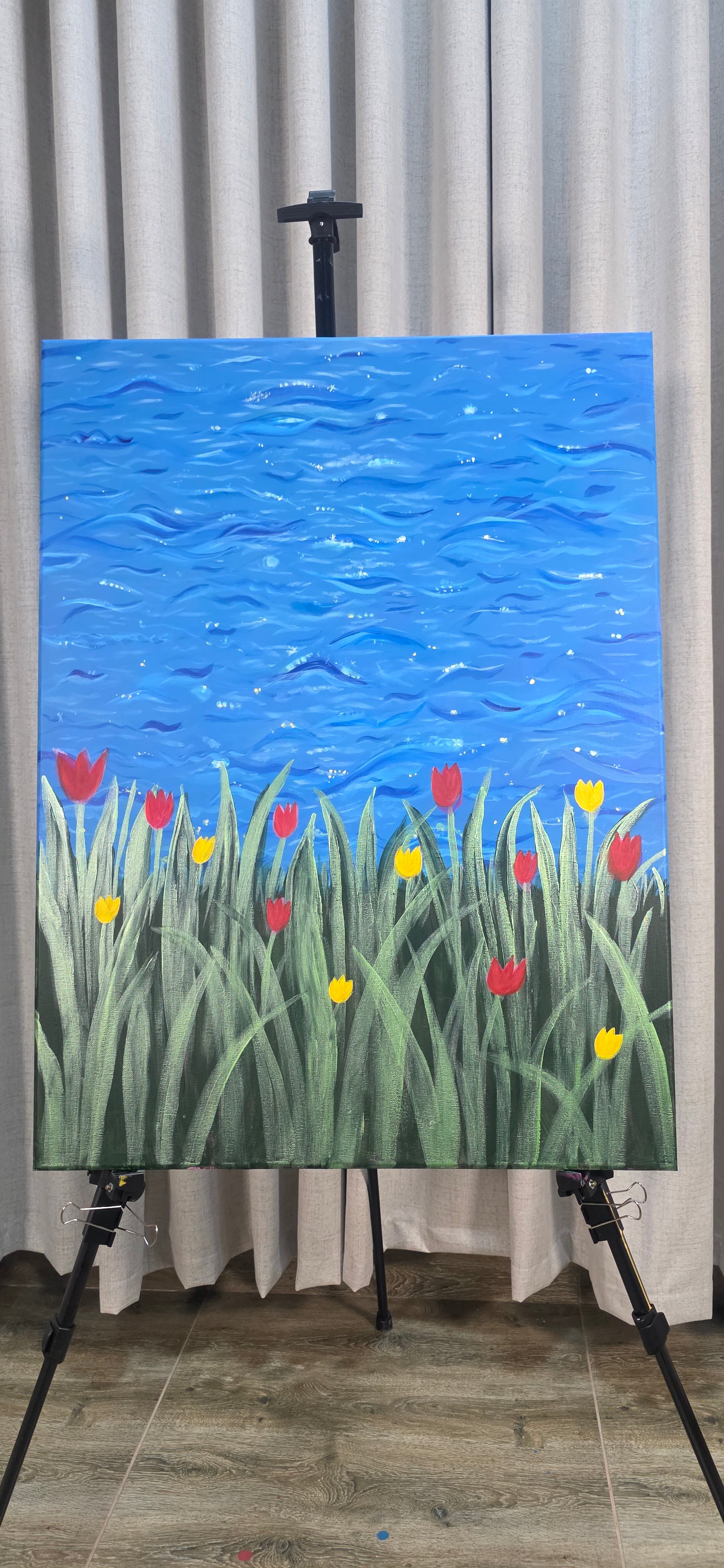 Rhythm of the Bloom - Flowers/Sea Landscape Acrylic Painting, (80*60 cm/24*31 in)