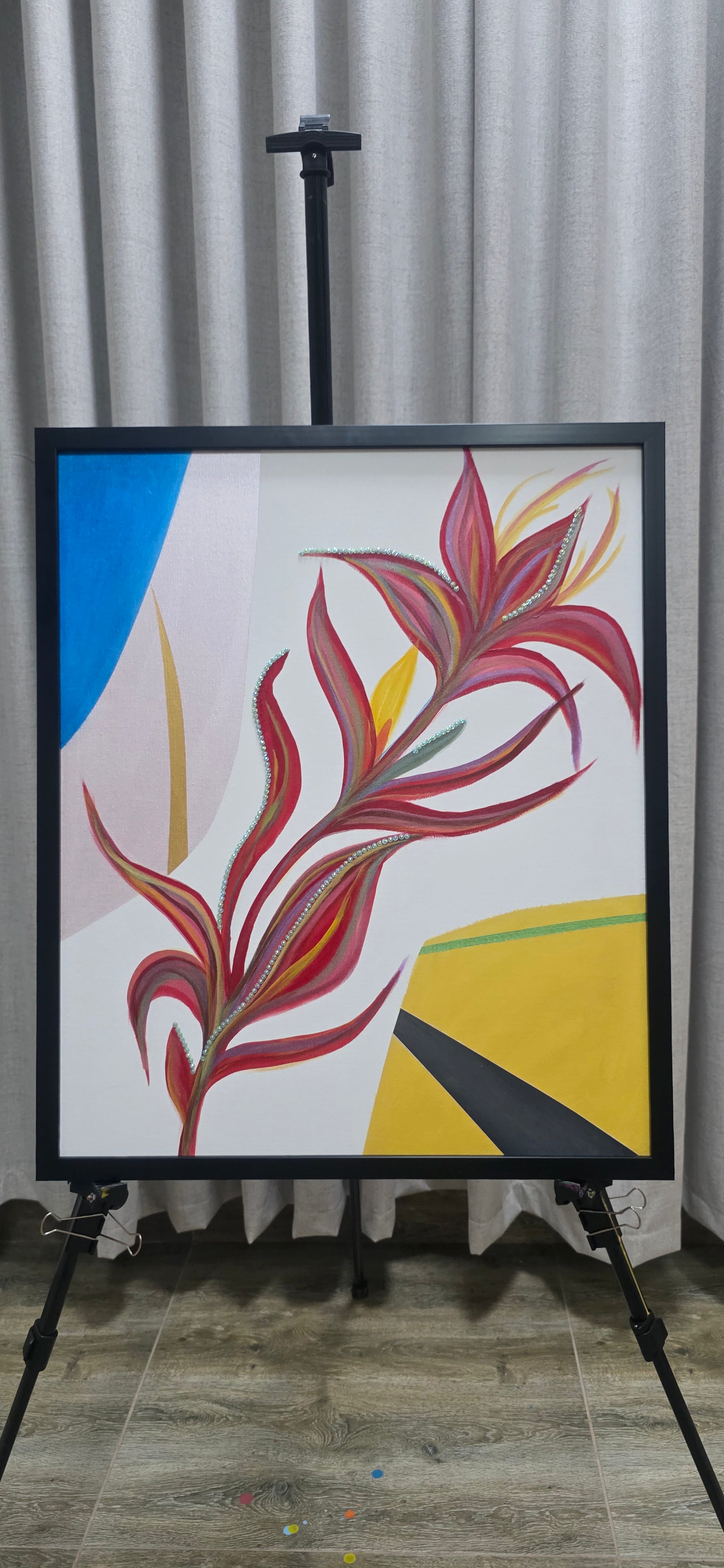 Heliconia Bloom - Abstract Flower Acrylic Painting, (68*57 cm / 27*22 in)