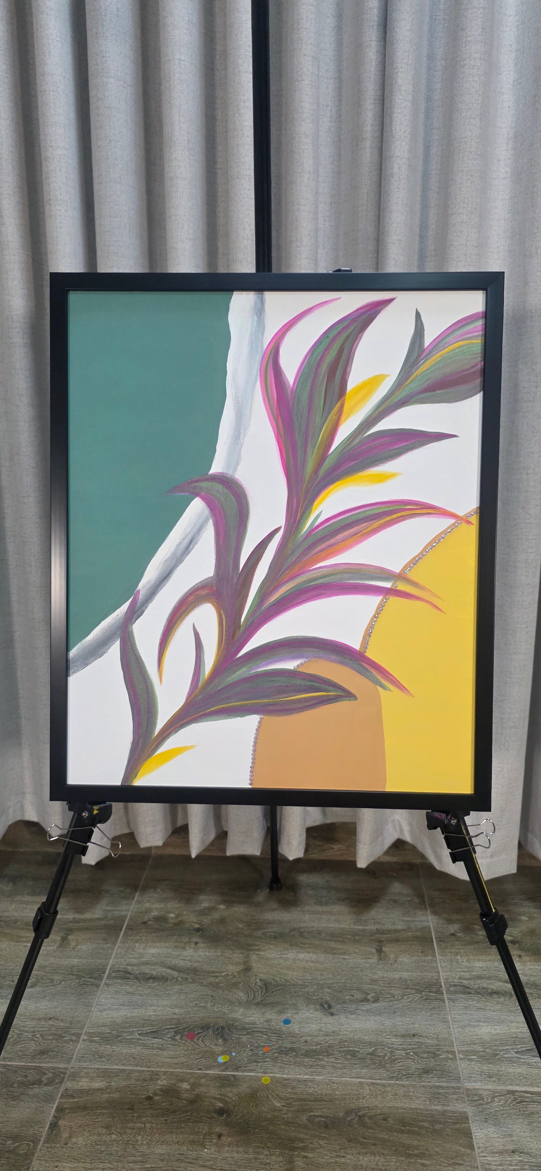 Ripples and Reeds - Acrylic Botanical/Abstract Painting (53*56 cm/21*22in)