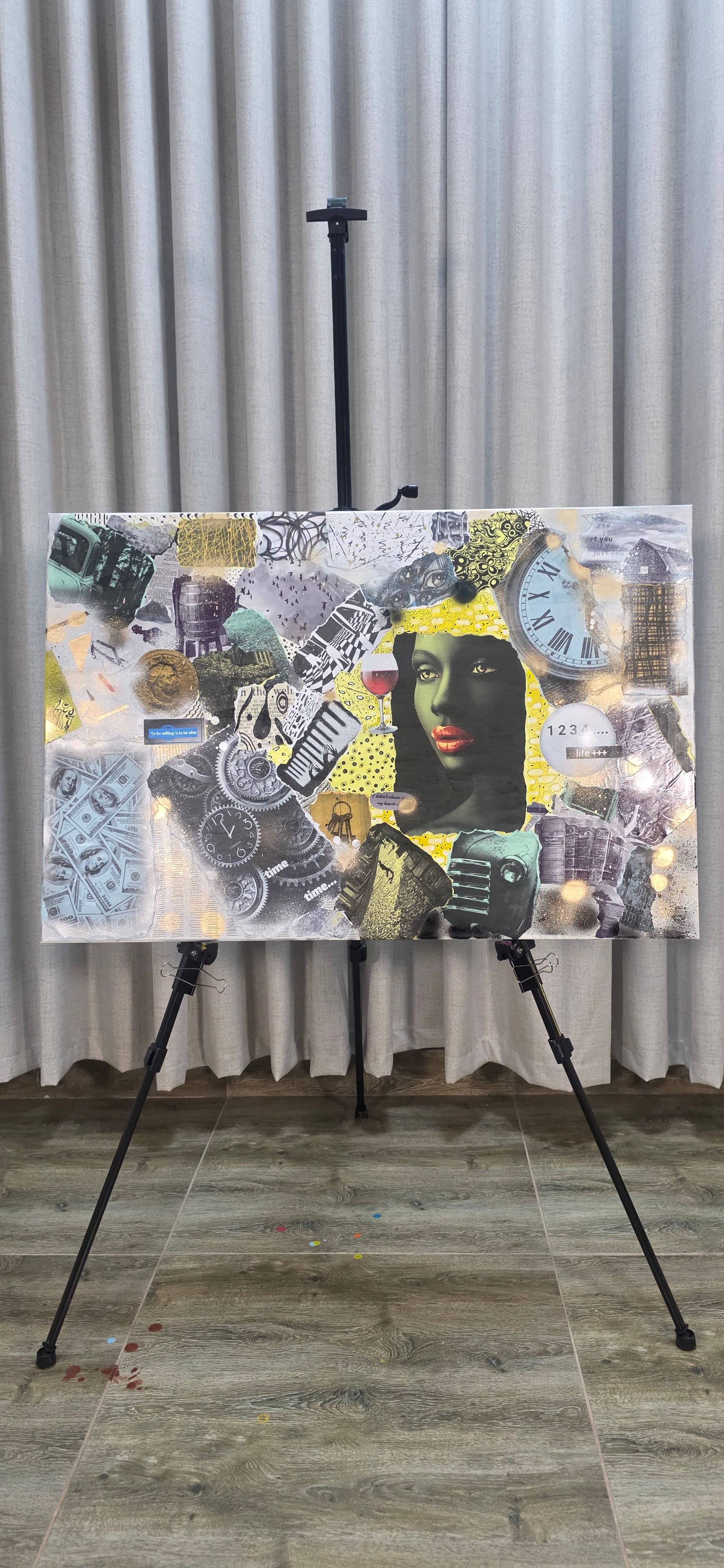 Her Time, Her Story - mixed-media of modern life and private world (60*90 cm/24*35 in)