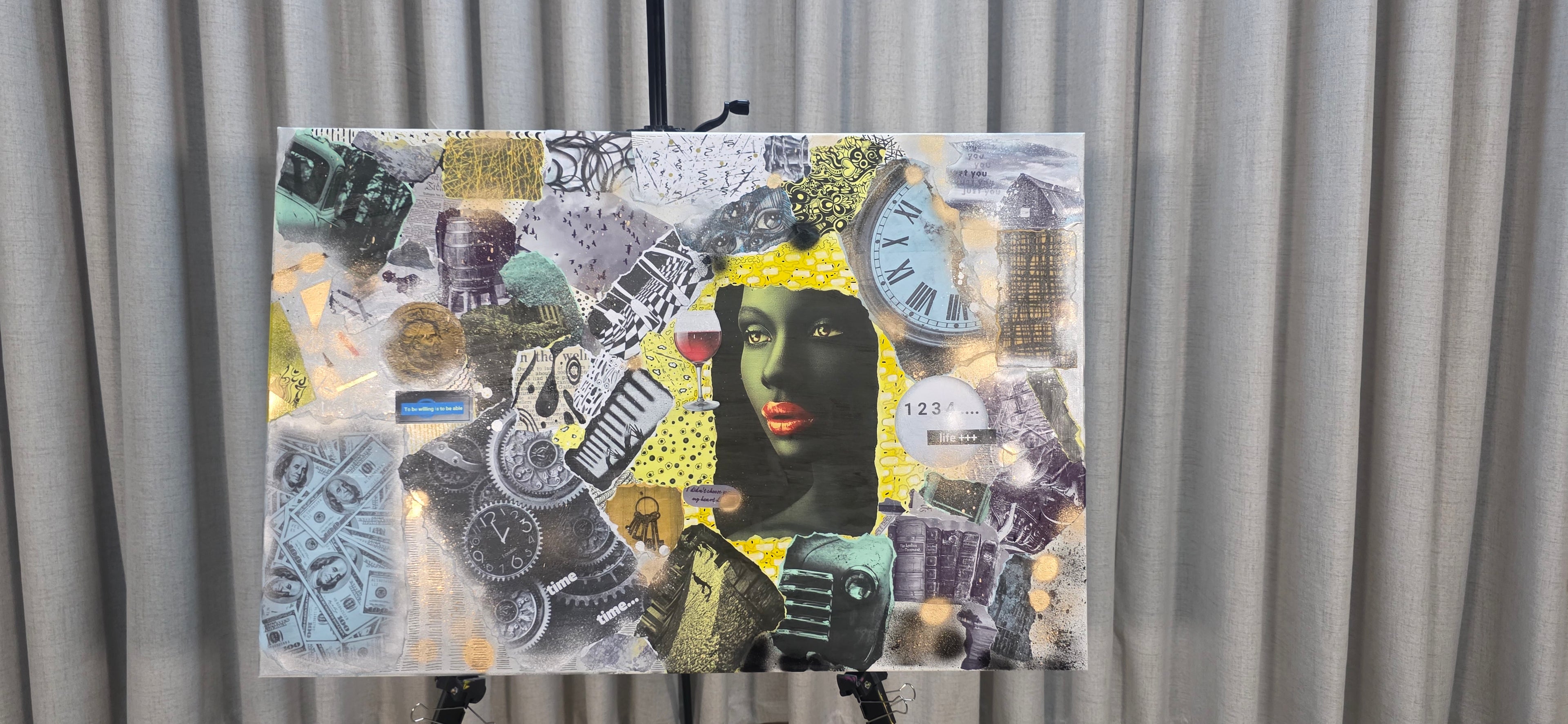 Her Time, Her Story - mixed-media of modern life and private world (60*90 cm/24*35 in)