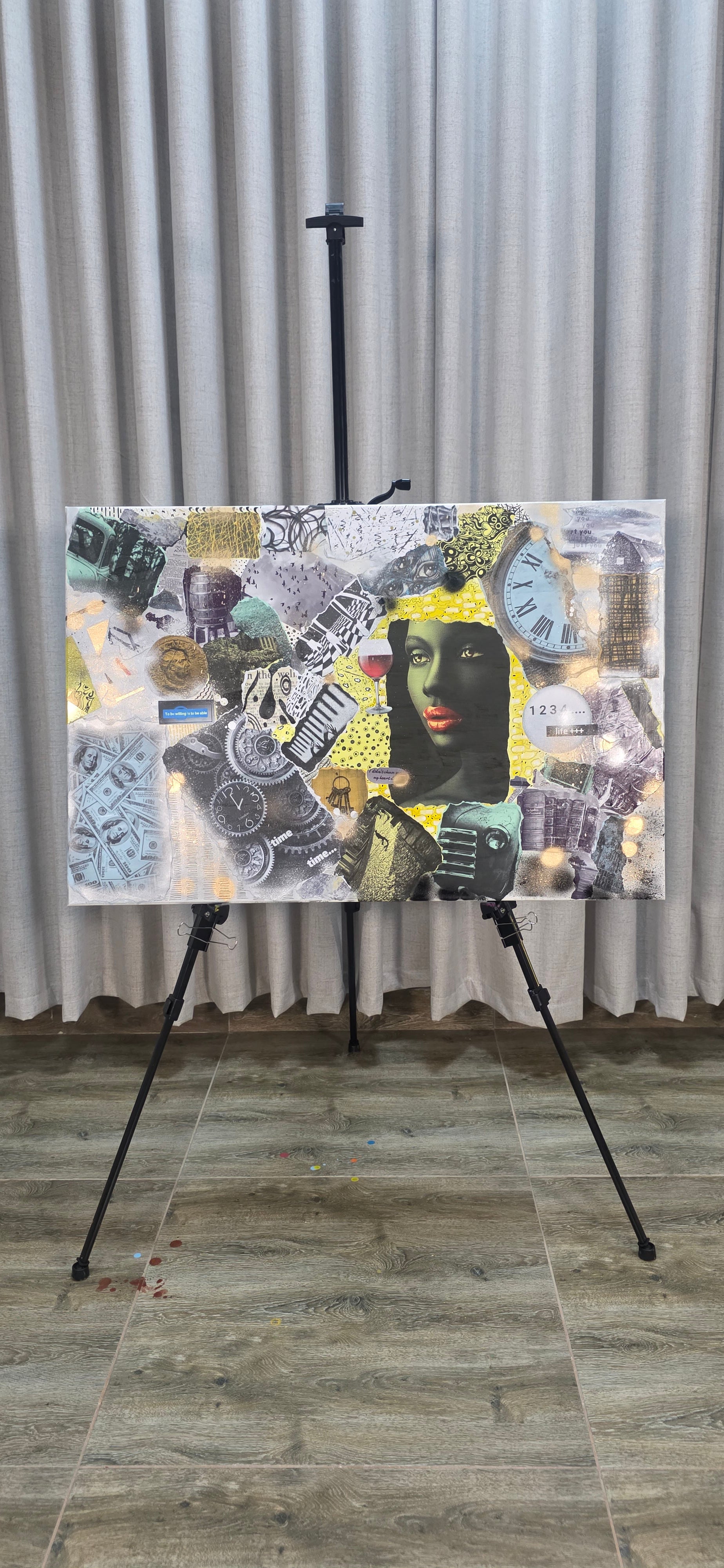 Her Time, Her Story - mixed-media of modern life and private world (60*90 cm/24*35 in)