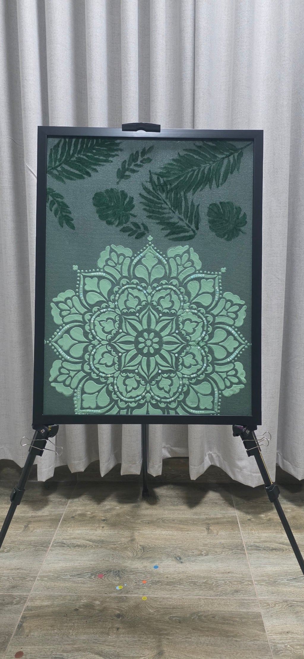 Emerald Mandala Garden – Framed Botanical Mandala Painting, (49*64 cm/19*25 in)