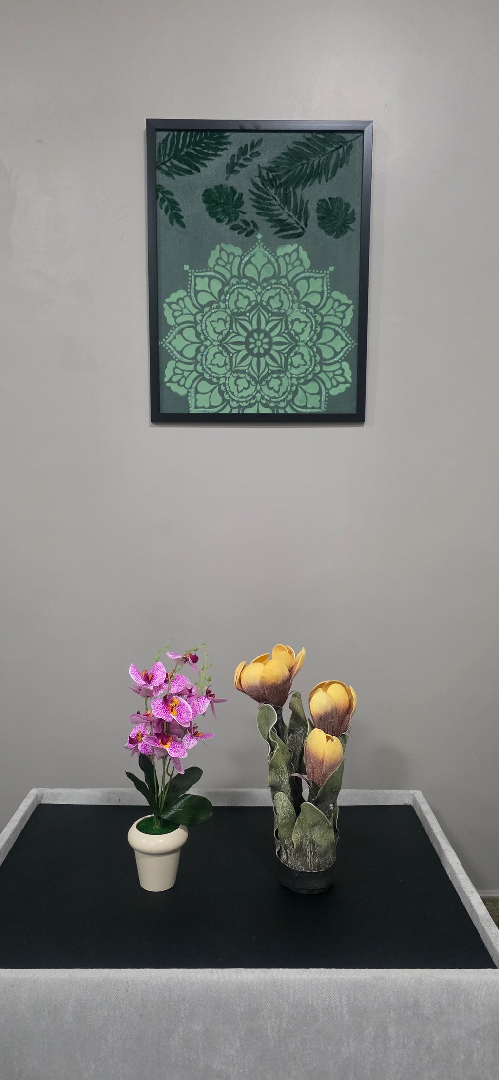 Emerald Mandala Garden – Framed Botanical Mandala Painting, (49*64 cm/19*25 in)