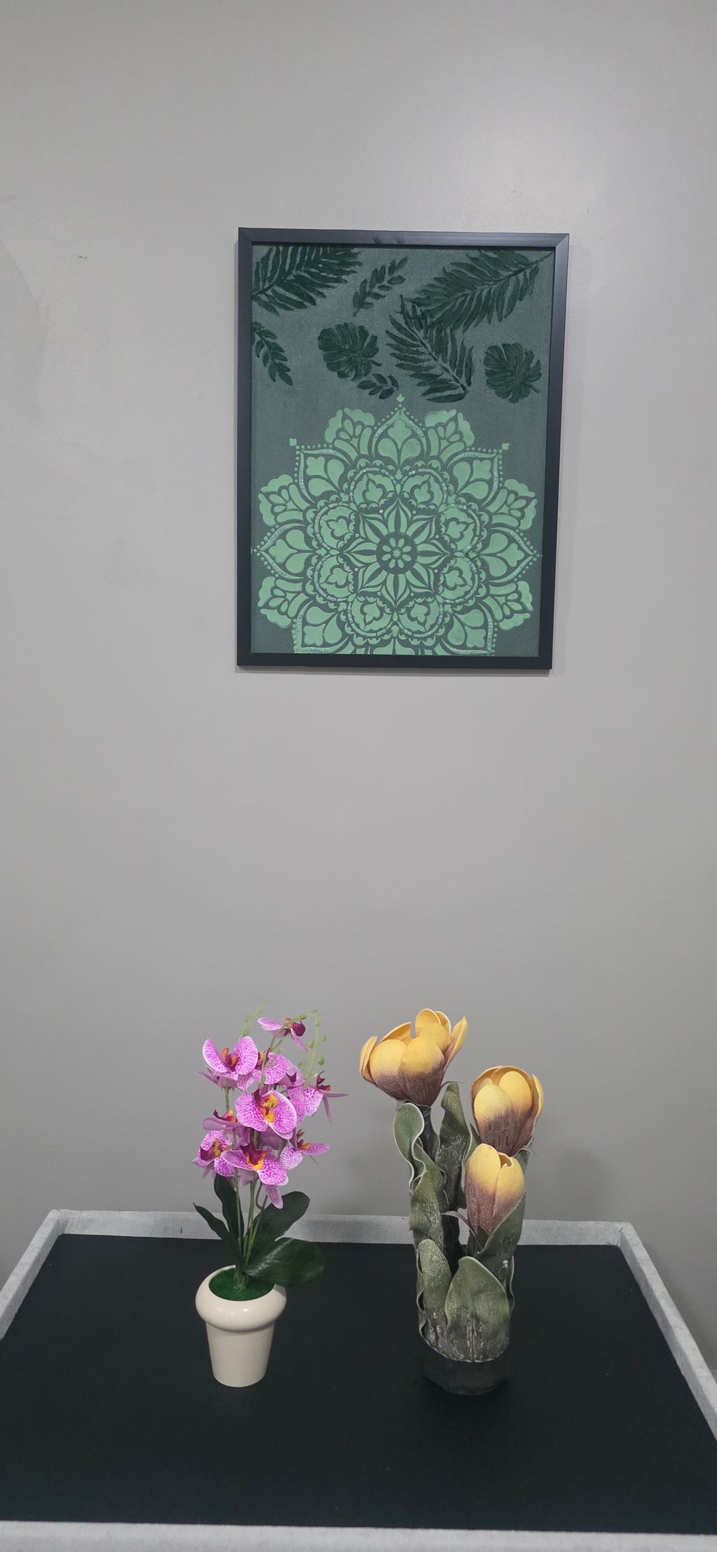 Emerald Mandala Garden – Framed Botanical Mandala Painting, (49*64 cm/19*25 in)