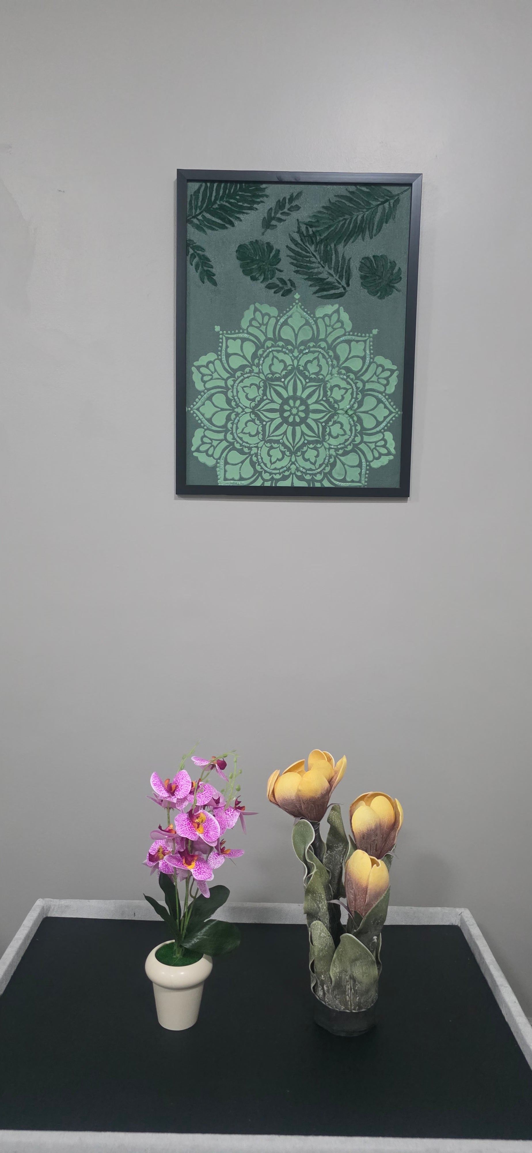 Emerald Mandala Garden – Framed Botanical Mandala Painting, (49*64 cm/19*25 in)