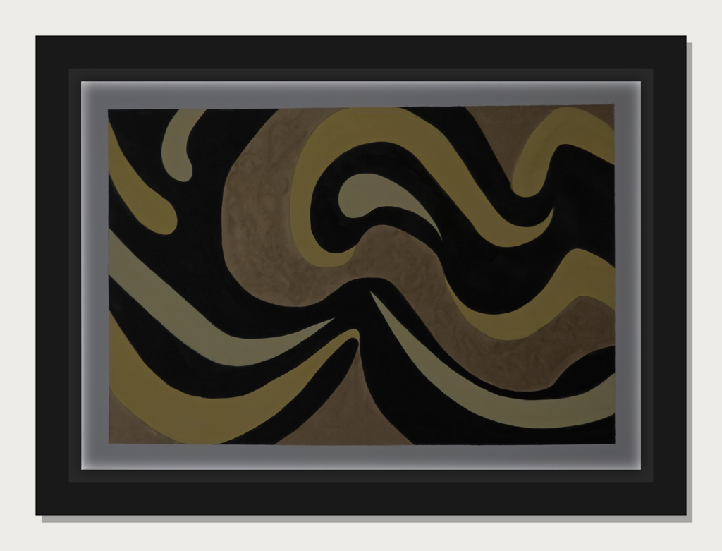 Framed abstract art with wavy patterns in brown and black on a white background