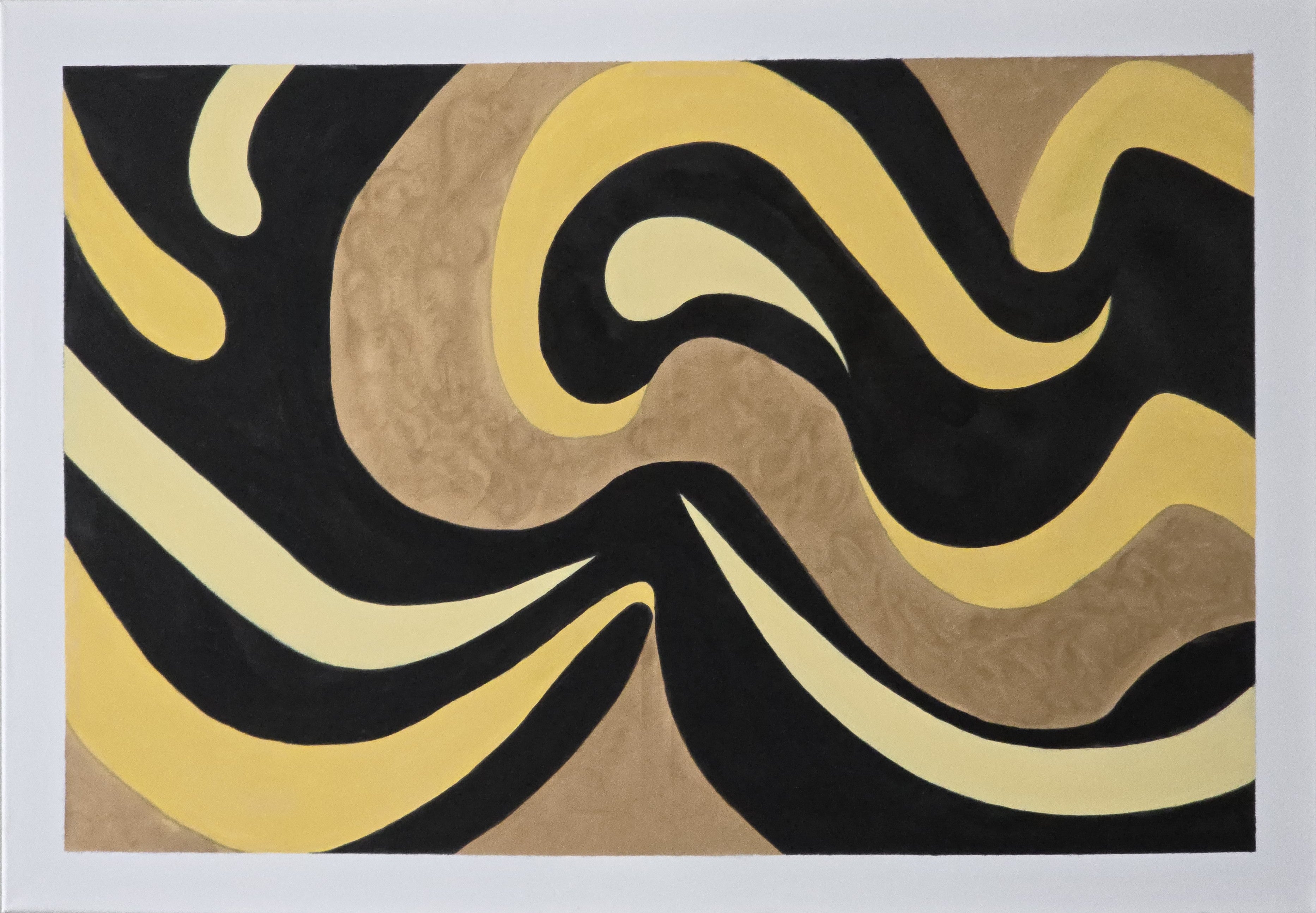 Abstract pattern with wavy lines in black, yellow, and brown on a white background