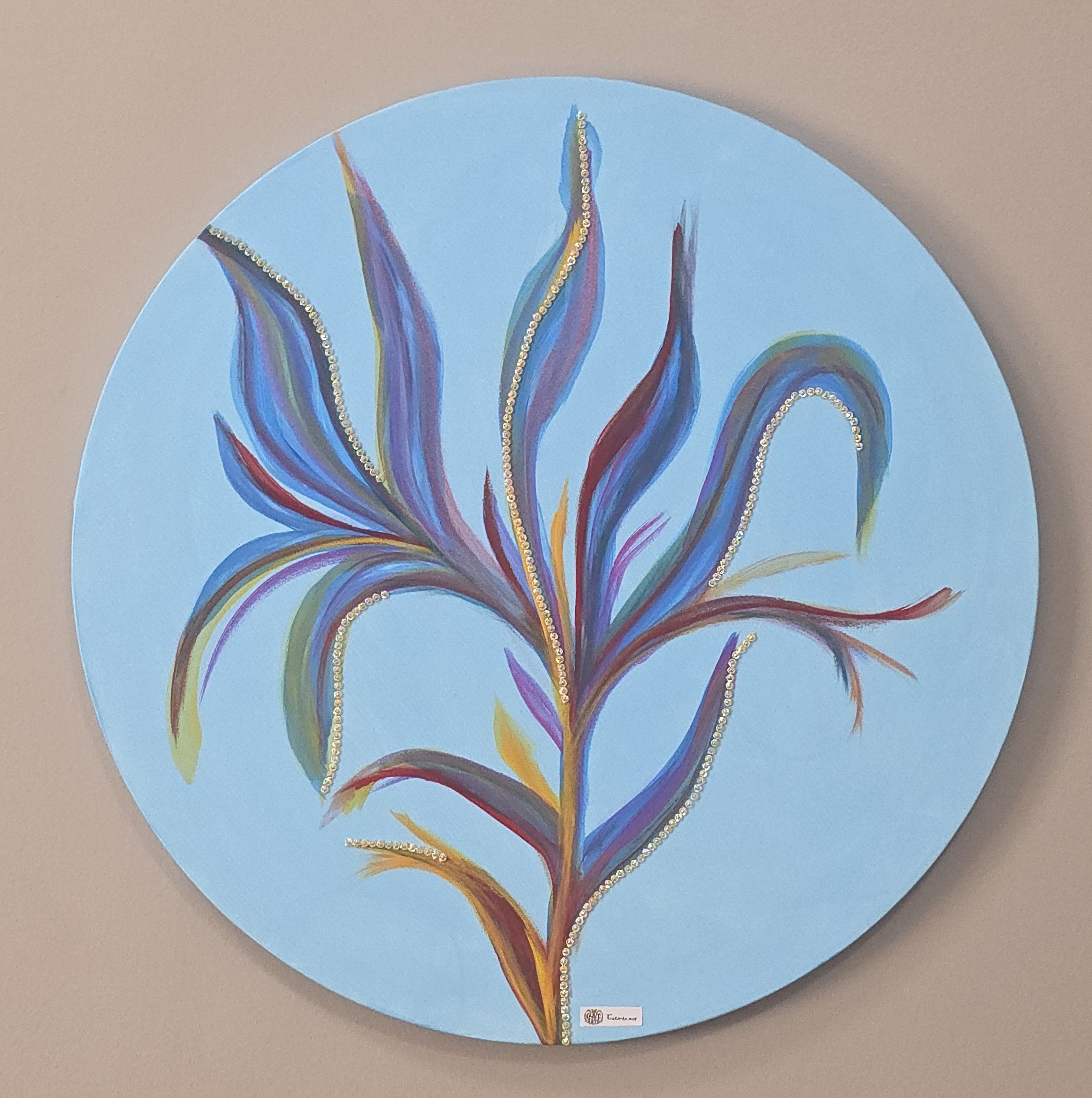 CatArst Azure Bloom – Round Abstract Acrylic Painting