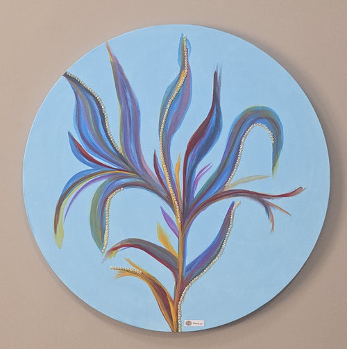 CatArst Azure Bloom – Round Abstract Acrylic Painting