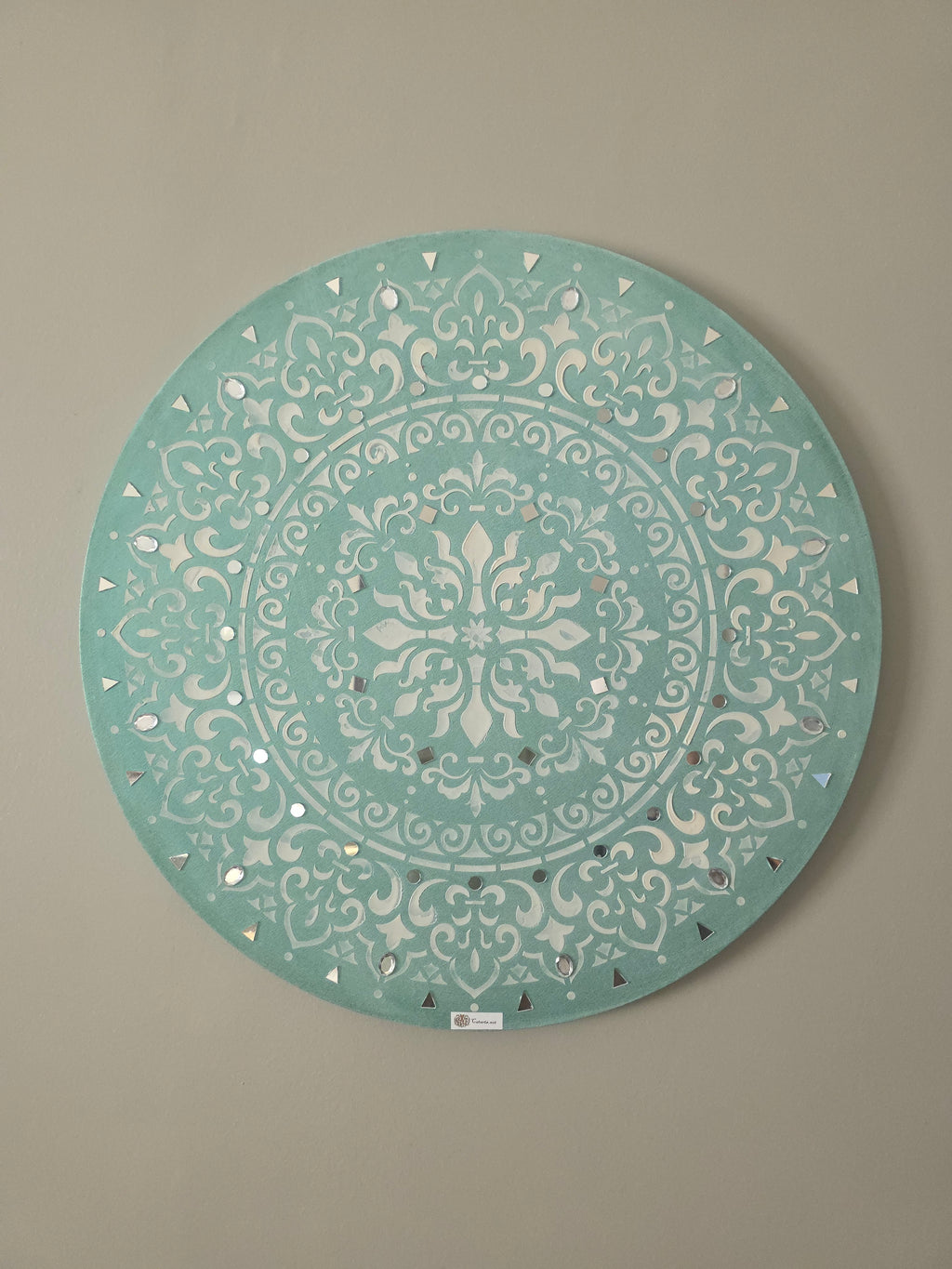 CatArts Mint Mandala Radiance – Round Mixed-Media Painting, CatArts,  luxury wall art studio, Painting Boards