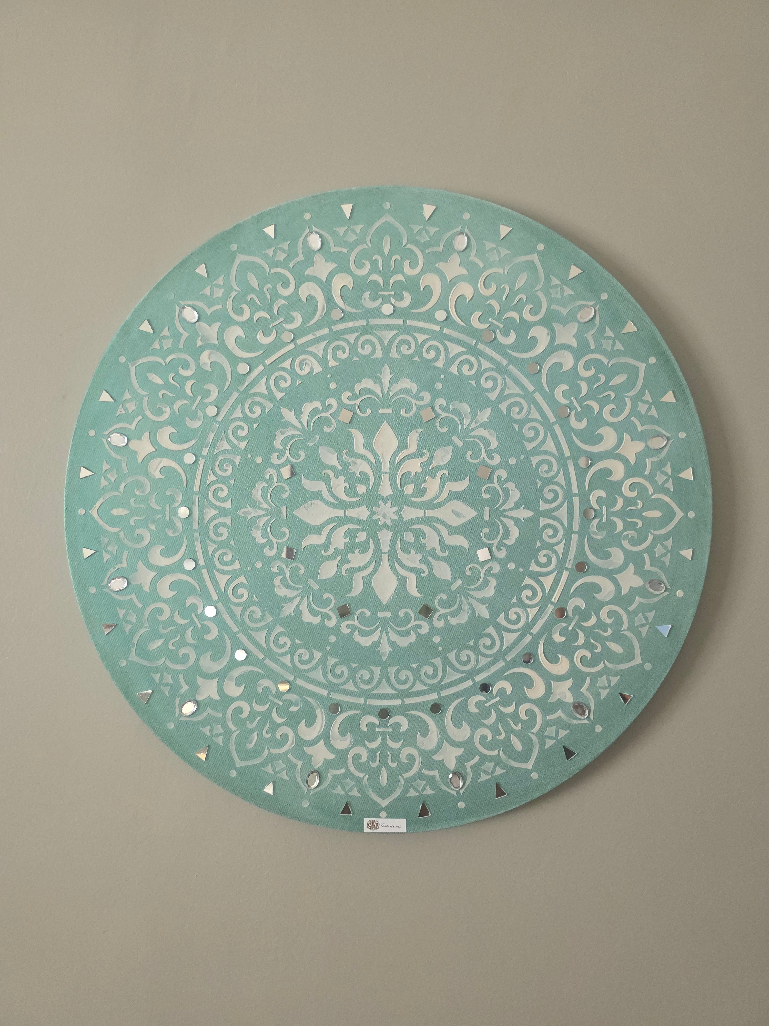 CatArts Mint Mandala Radiance – Round Mixed-Media Painting, CatArts,  luxury wall art studio, Painting Boards