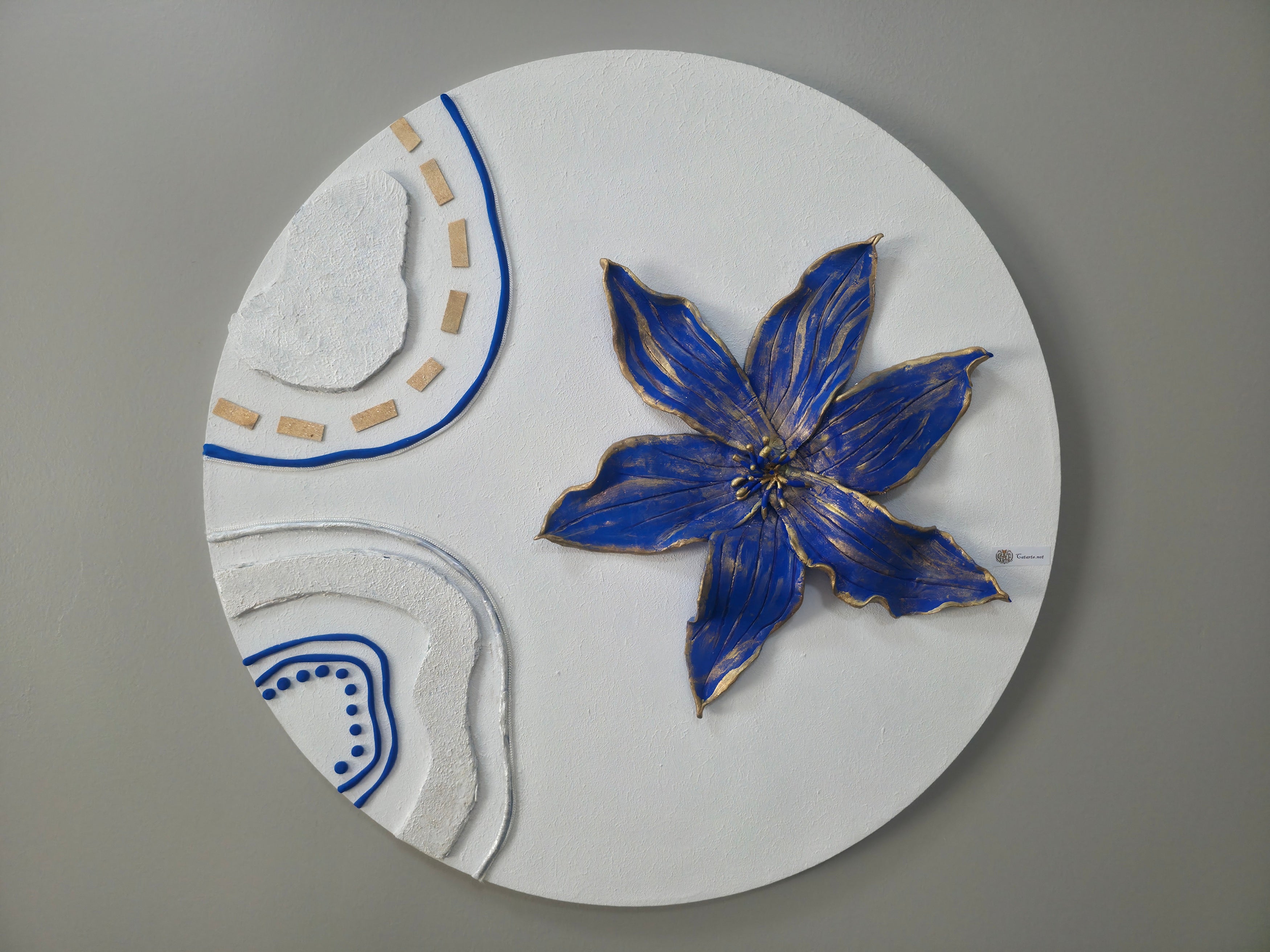CatArts Royal Blue Blossom - Original round 3D painting