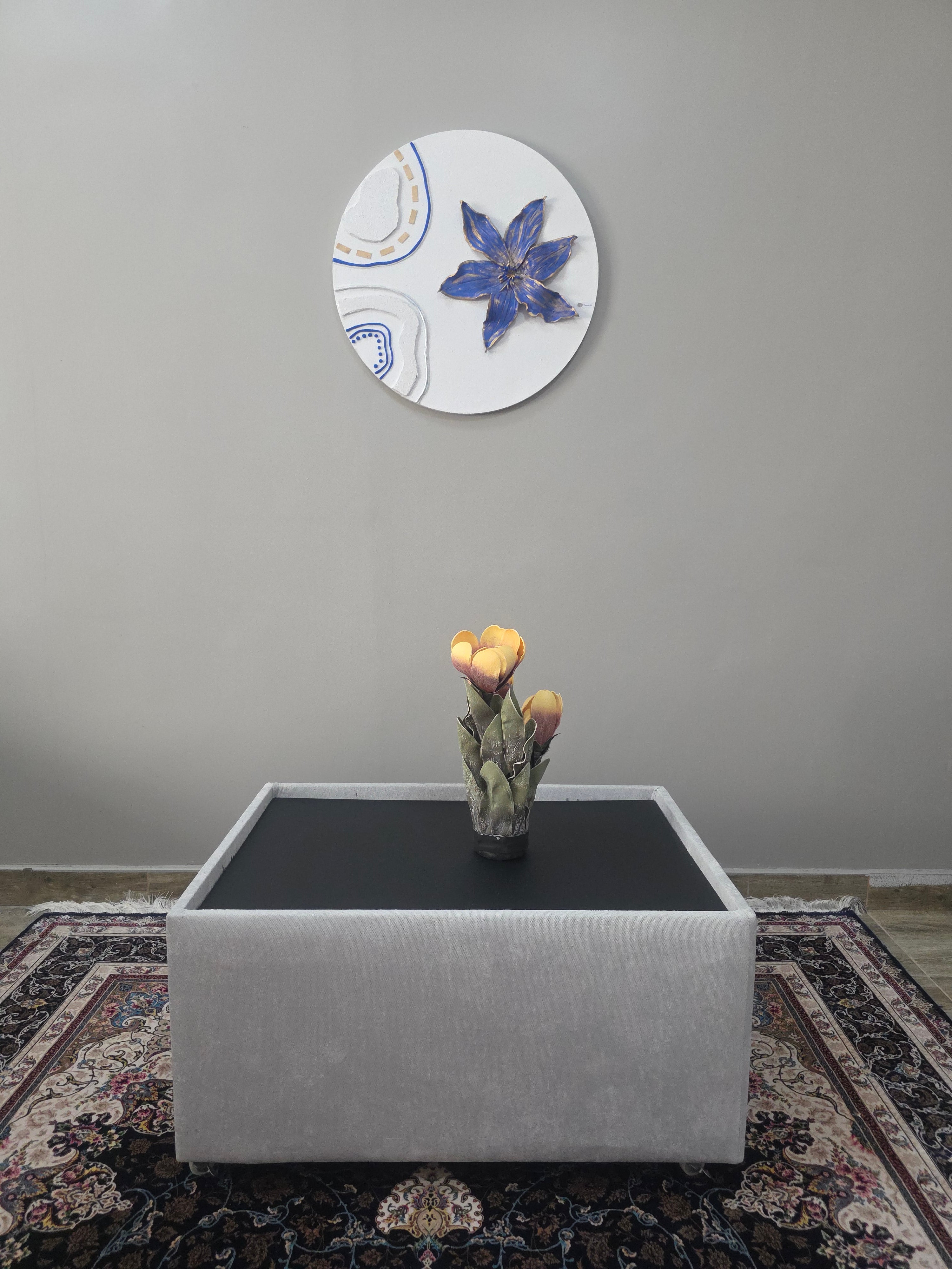 CatArts Royal Blue Blossom - Original round 3D painting