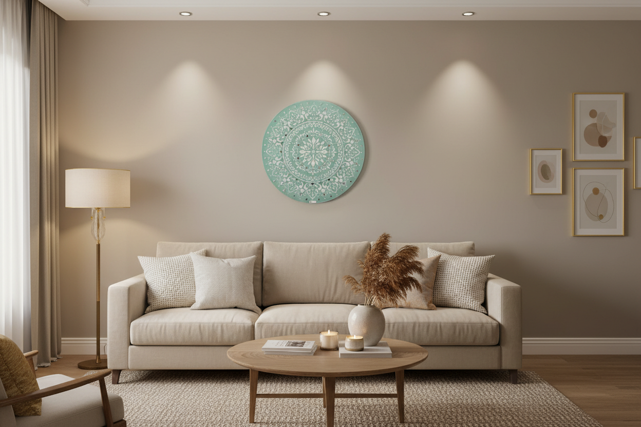 Mint Mandala Radiance – Round Mixed-Media Painting, CatArts,  luxury wall art studio, Painting Boards