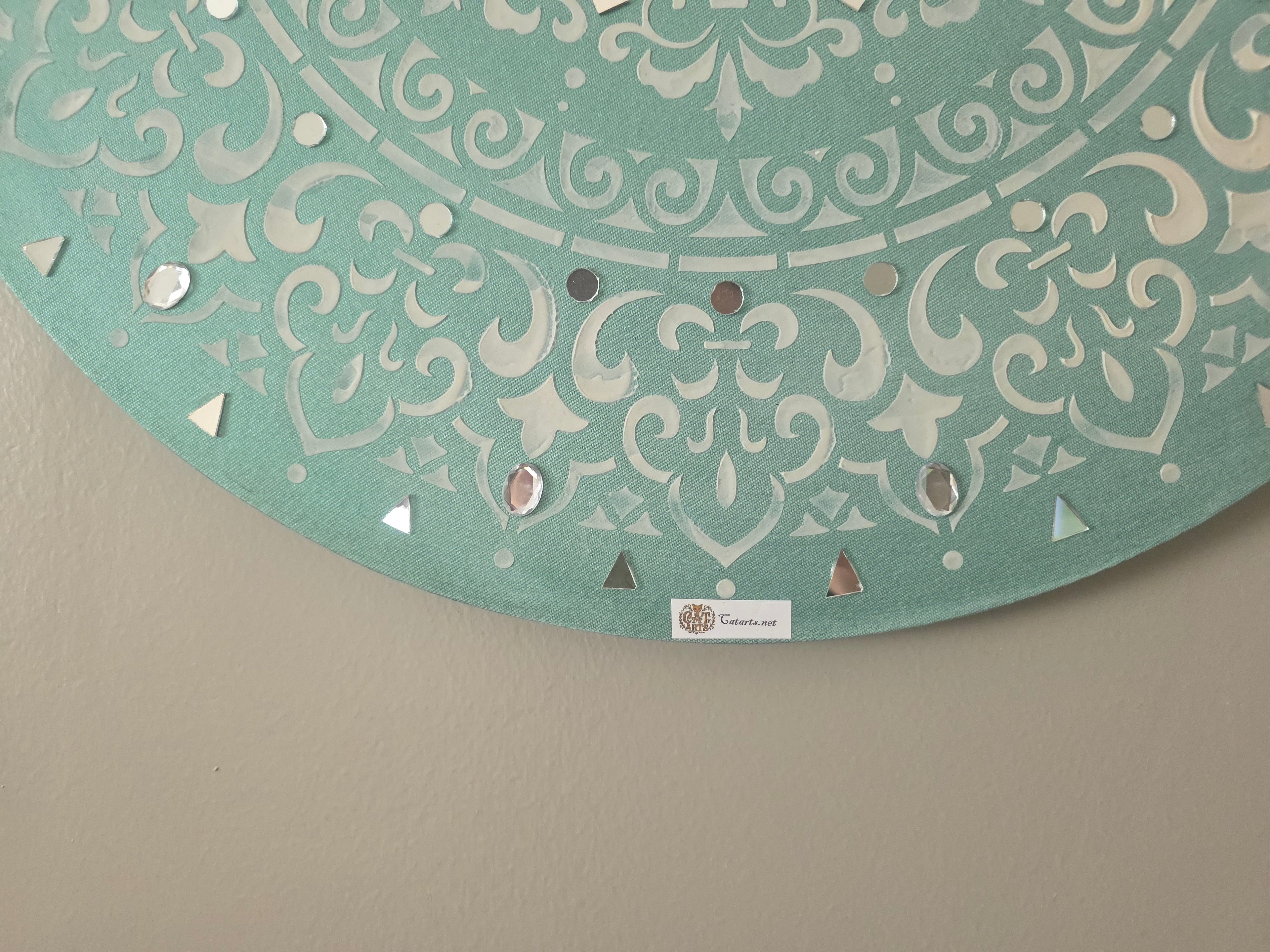 Mint Mandala Radiance – Round Mixed-Media Painting, CatArts,  luxury wall art studio, Painting Boards