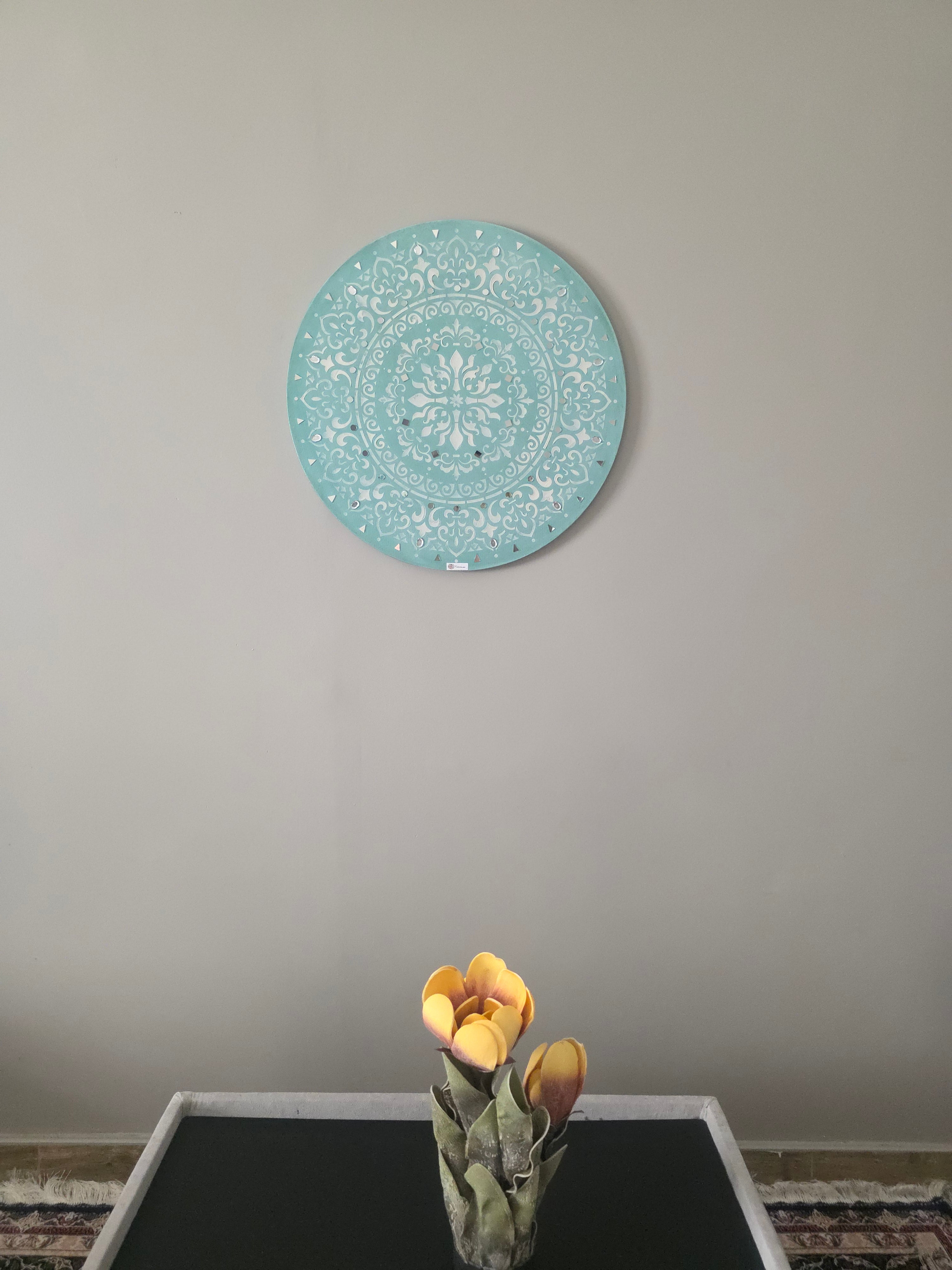 Mint Mandala Radiance – Round Mixed-Media Painting, CatArts,  luxury wall art studio, Painting Boards