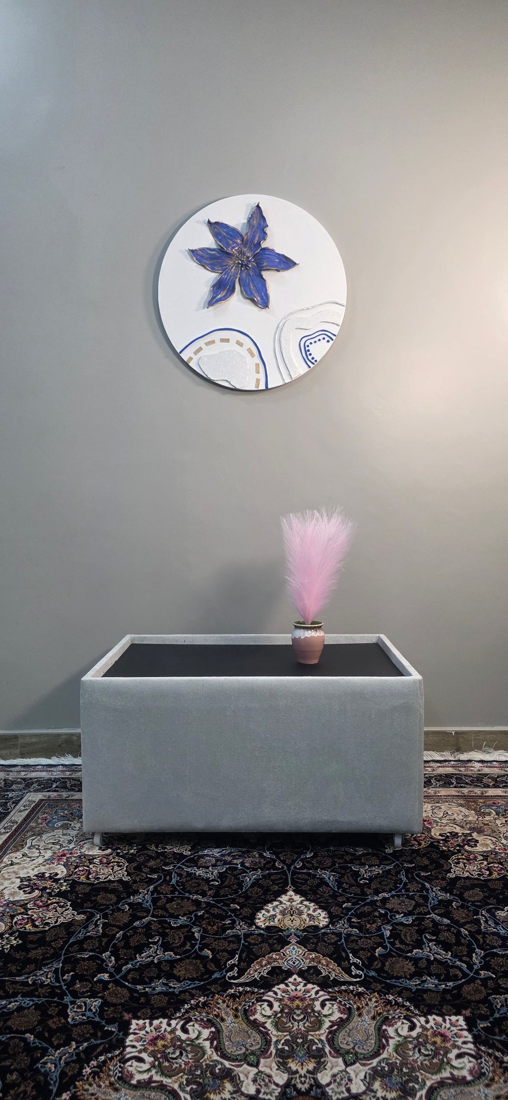 Royal Blue Blossom - Original round 3D painting, (Diameter 60 cm/24 in