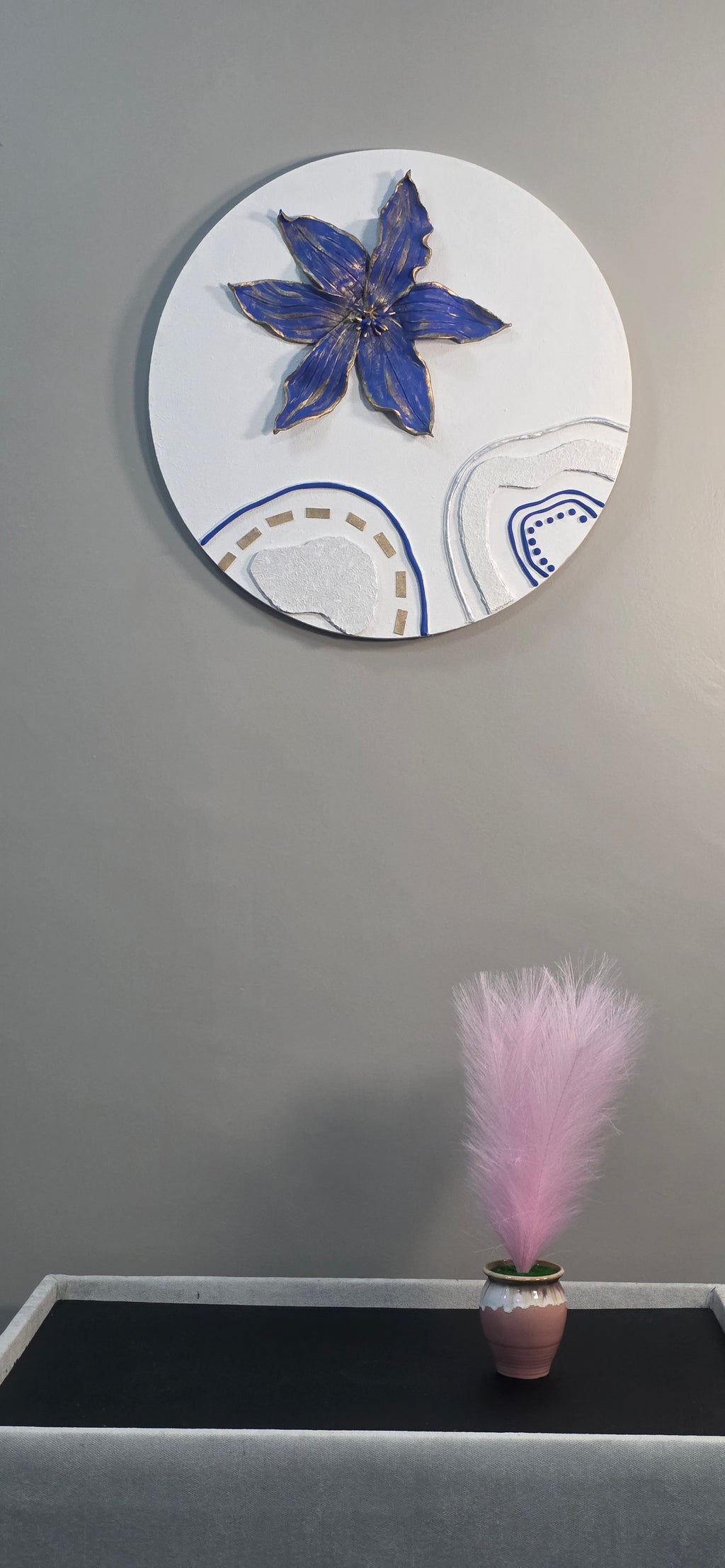 Royal Blue Blossom - Original round 3D painting, (Diameter 60 cm/24 in