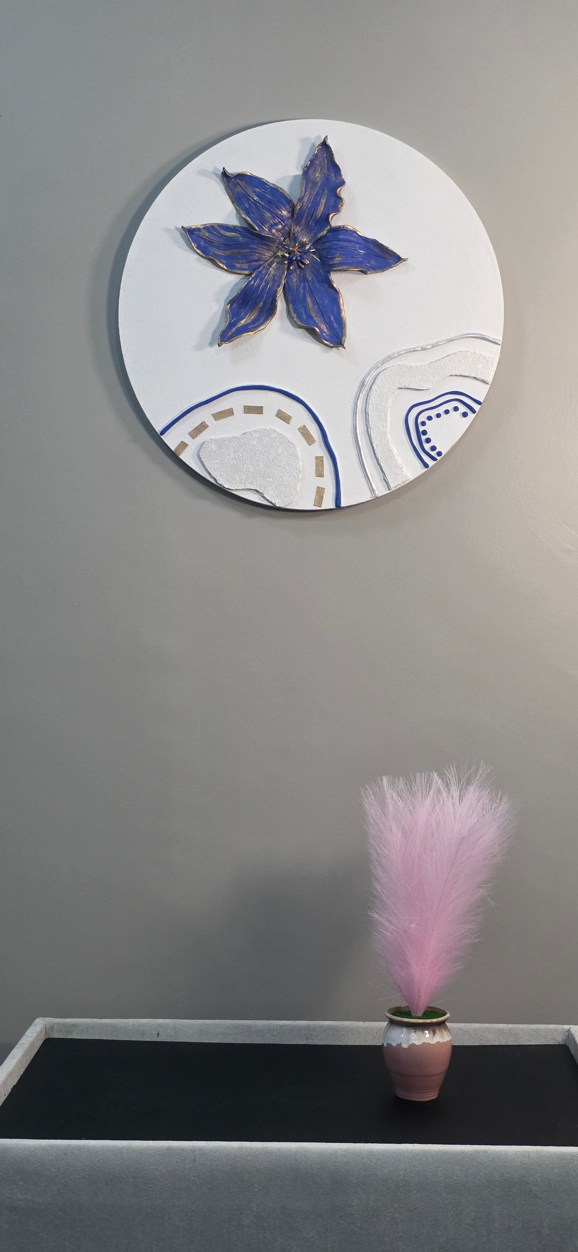 Royal Blue Blossom - Original round 3D painting, (Diameter 60 cm/24 in