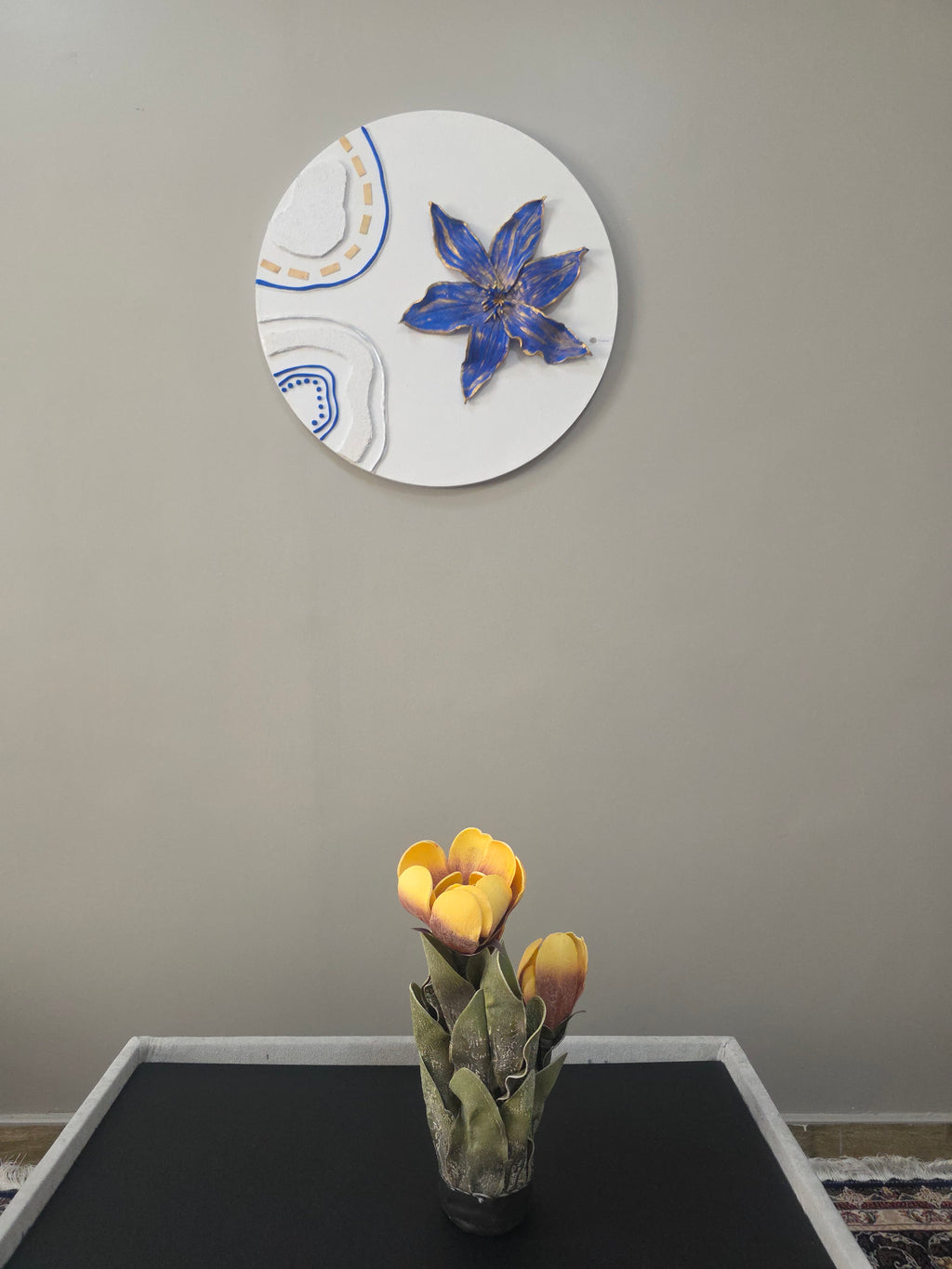 Royal Blue Blossom - Original round 3D painting