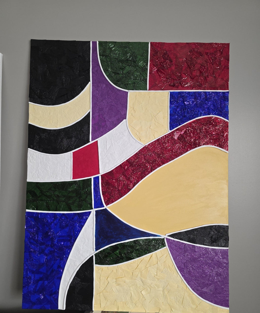 Vertical detail of the left panel of the Architectures of Color diptych, highlighting the bold geometric shapes and black structural lines.