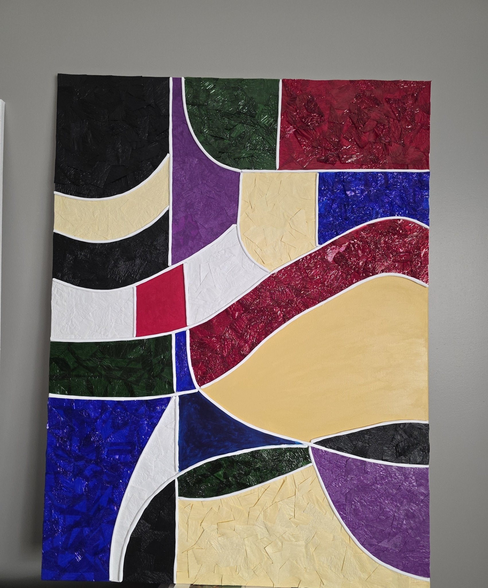 Vertical detail of the left panel of the Architectures of Color diptych, highlighting the bold geometric shapes and black structural lines.