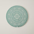 Full front view of the original Mint Mandala Radiance artwork, showcasing the white geometric patterns and reflective glass