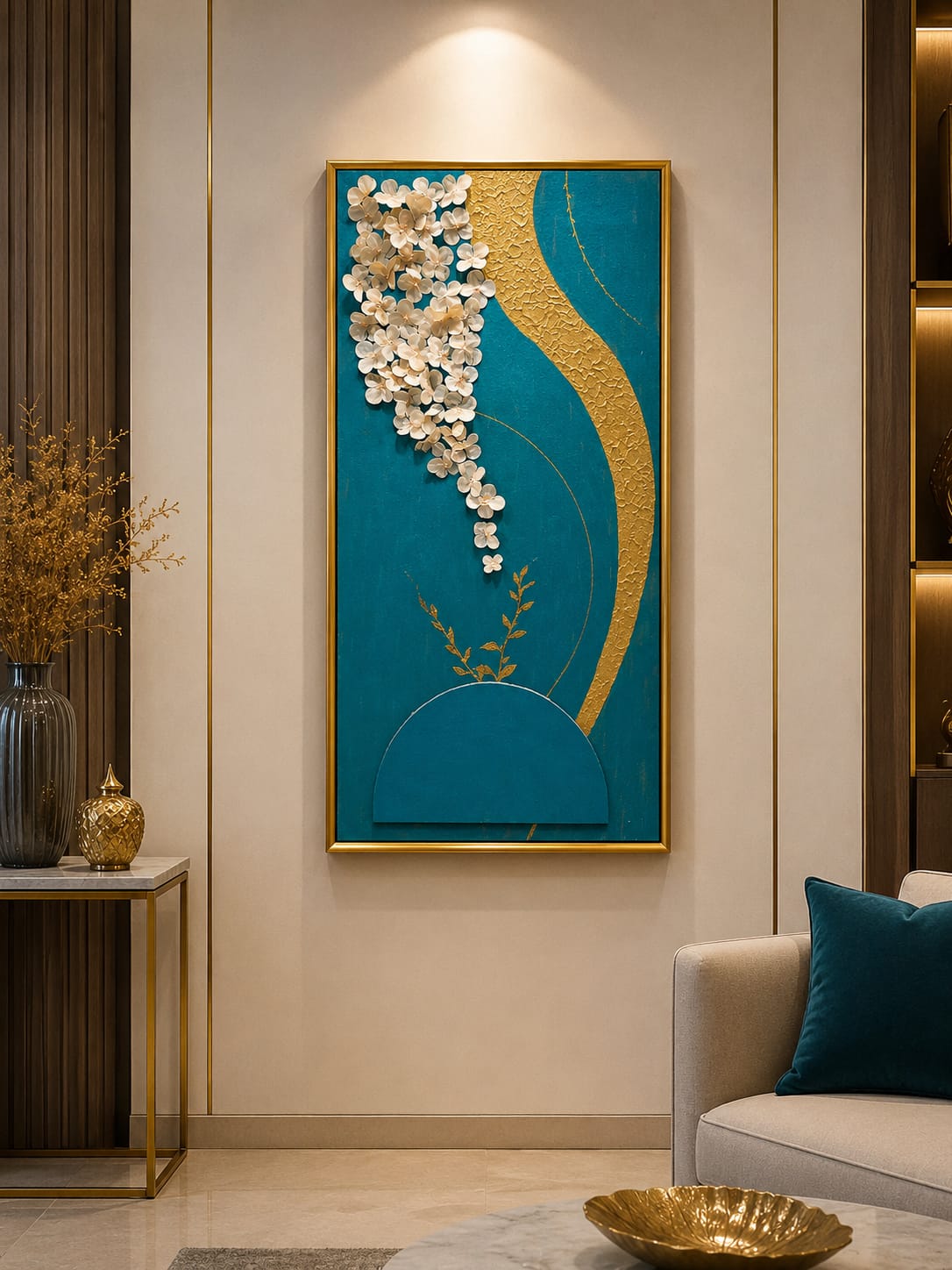 Bottom panel of Royal Blue Blossom 40x80cm featuring a sculpted arch motif and turquoise background.
