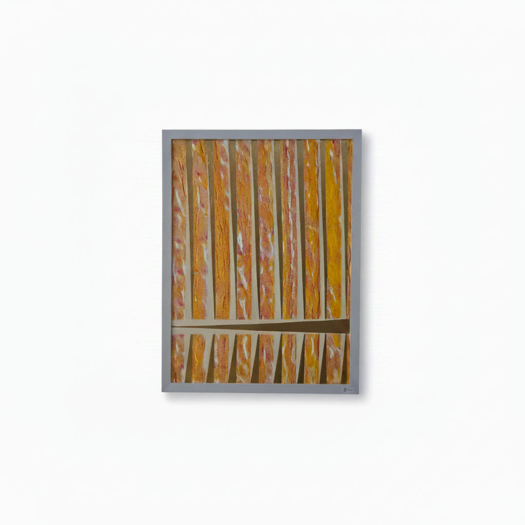 Full front view of Urban Rhythm artwork showcasing the textured orange stripes and white frame